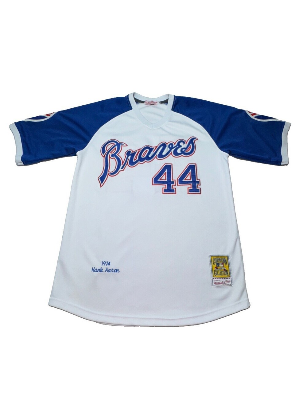 🔥Mitchell Ness HANK AARON Atlanta Braves 1974 Throwback Jersey Pullover Size M